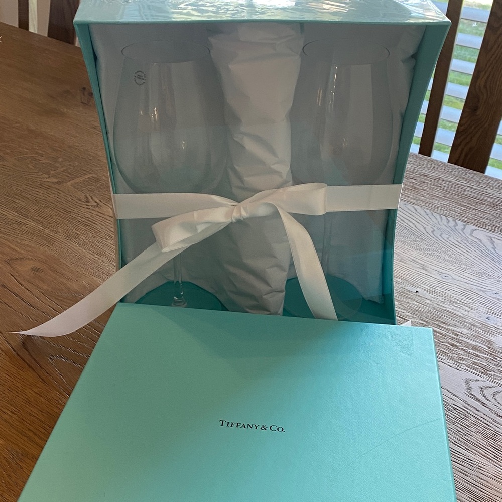 Tiffany & Co. Crystal Wine Flutes in Iconic Blue Packaging